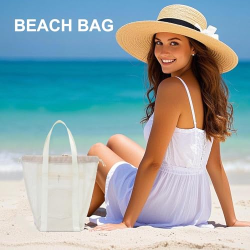 Small Beach Tote Bag - Grocery Storage Beach Tote - Spacious Lightweight Gym Travel Accessories for Clothes Towels Toys3