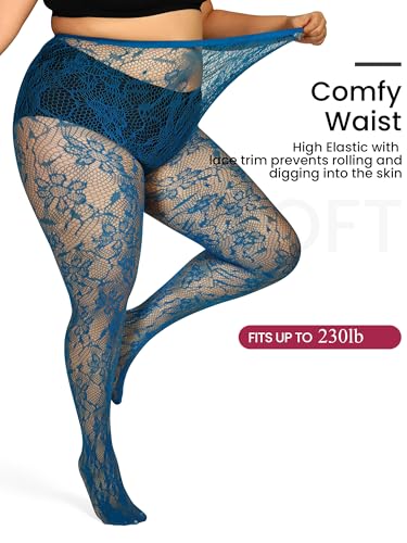 Image of Floral Lace Plus Size Tights High Waist Velvet Pantyhose Sunflower Fishnet Stockings Leggings