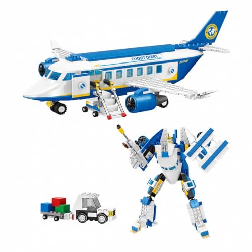 Image of SKY LINE OCEAN 2-in-1 Construction Blocks Passenger Airplane & Robot Toy, 417 Pieces Building Set, STEM Educational DIY Kit for Kids Boys & Girls Ages 6+ | 5 Year Structural Warranty