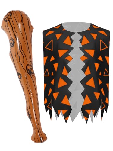 Boys Kids Jagged Trim Tank Top Waistcoat Stone Age Primitive Caveman Vest with Inflatable Stick