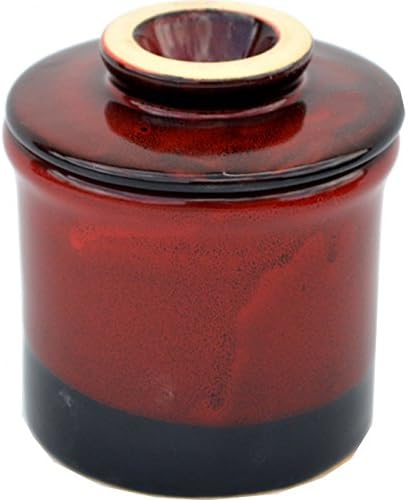 ALWAYS AZUL POTTERY French Butter Keeper in Red on Black - Handcrafted Ceramic Stoneware - French Butter Keeper Dish - Handmade Butter Container - Artistic Pottery Tableware