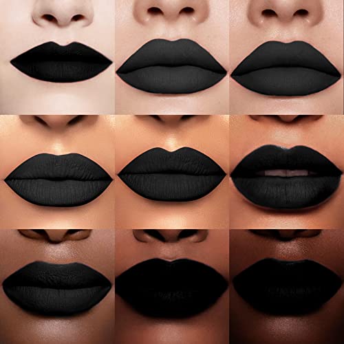 Hosaily 2 Pcs Black Matte Lipstick And Lip Liner Set For Halloween And Cosplay Makeup, Non-Stick Cup Velvet Waterproof And Long Lasting Lip Gloss Dark Matte Lipstick And Lipliner Set Makeup #TOP5