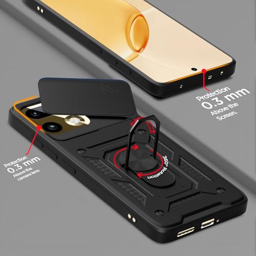 Image of Pikkme Back Cover for Realme 16 Pro Plus 5G | 360 Protection Case | Sliding Camera Shield Cover & Ring Holder Stand D10 Tough Armor Bumper Case (Black)