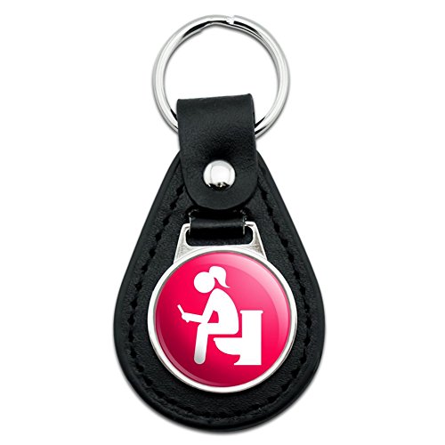 GRAPHICS & MORE Black Leather Girl Poop Pooping Sitting on Toilet Funny Keychain