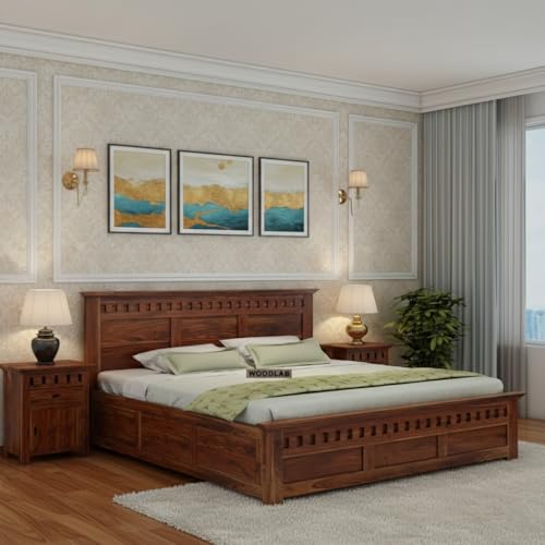 Image of WOODLAB Sheesham Wood Kuber King Size Bed with Box Storage for Home and Living Room Wooden Double Bed Solid Wood Bedroom Furniture (Natural Finish)