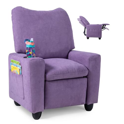 Costzon Kids Recliner Chair with Cup Holder Toddler Adjustable Lounge Chair w/Footrest for Boys Girls Room Ergonomic Baby Child Furniture Sofa for Age 3+ Gifts Kids Mini Recliner up to 150 lbs