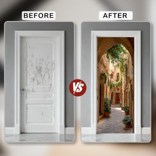 Image of Nuxovilar Tuscan Lane Door Cover 30.31x78.74 Inches PVC Decal | Mural Decals, Door Covers sunlit landscape wraps, adhesive sheets bedroom kitchen apartment (Tuscan Lane)