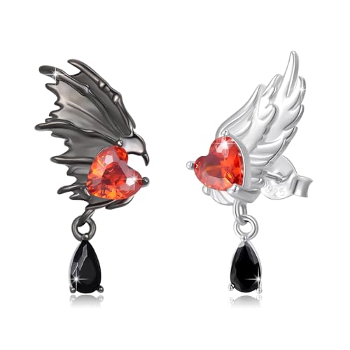 PARYFO Pendientes góticos de plata 925 con calavera/ángel demonio/muñeca vudú negro/costilla/araña/murciélago/esqueleto/pendientes de mano negros góticos regalos para mujeres niñas, Plata de ley