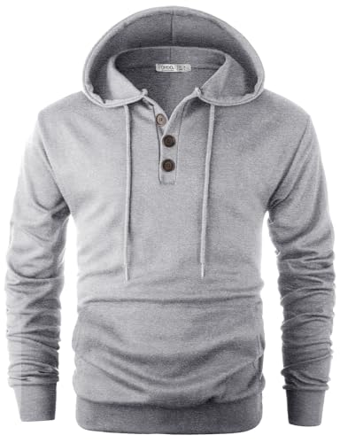 Ohoo Mens Henley Pullover Hoodie Sweatshirt Long Sleeve Lightweight with Kanga Pocke2
