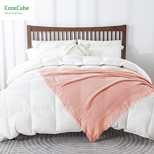 Cozecube Boho Throw Blanket For Couch, Summer Throw Blanket, Basket Weave Waffle Throw Blanket, Farmhouse Lightweight Throw Blanket With Fringe, Blush Pink, 50'' X 60'' #TOP2