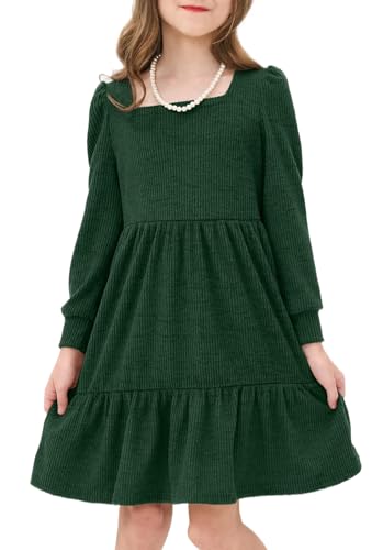 JiAmy Toddler Dress Little Girls Long Sleeve Sweater Knit Fall Winter Casual Tiered Dresses with Pocket