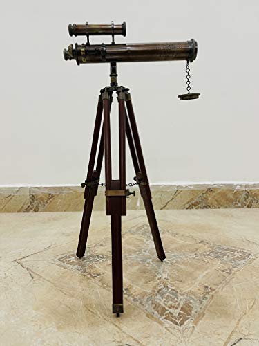 Telescopio náutico artesanal de latón 14" con trípode ajustable de madera miniatura 3