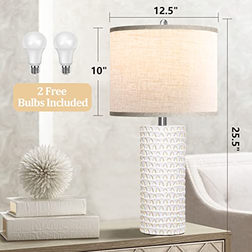 Ceramic Table Lamps For Living Room Bedrooms Set Of 2, White Coastal Ceramic Bedside Lamps For Bedrooms 3-Color Temperature Modern Nightstand End Table Lamp With Shade Decoration (Bulbs Included) #TOP4