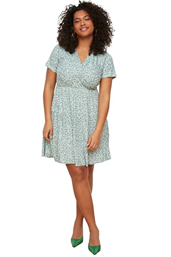 Trendyol Damen Women line Knit Dress Plus Size Mini A-Linie Slim Fit Strickkleid in Übergröße, Green, XXL Größen