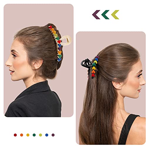 2 Pcs Colorful Heart Shape Hair Claw Clips, Nonslip Large Hair Clips For Thick And Thin Hair Strong Hold Big Hair Jaw Clips Banana Claw Barrettes Fashion Hair Styling Accessories For Women And Girls #TOP3