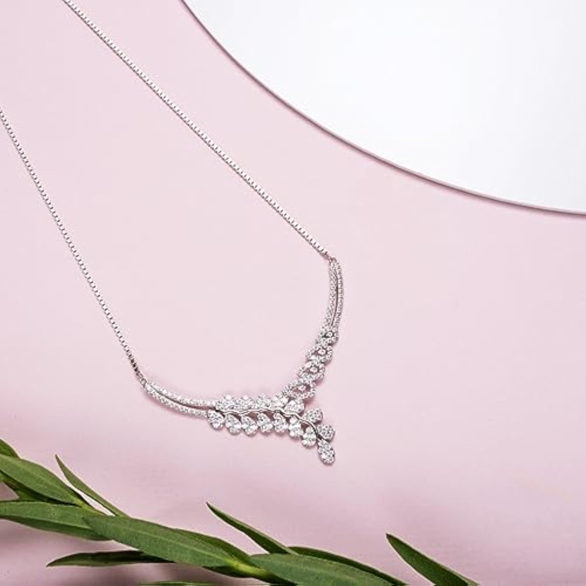 925 Sterling CZ Circular Rhodium Plated Necklace