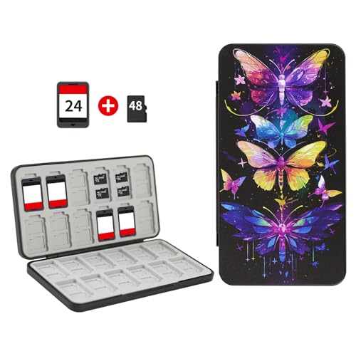 FlyingMage 24 Switch Game Card Case for Nintendo Switch 2/OLED/Lite, Cute Switch Game Holder Cartridge Case for 24 Slots Game Card and 48 SD Card Storage, Switch 2 Compact Card Holder, Butterfly