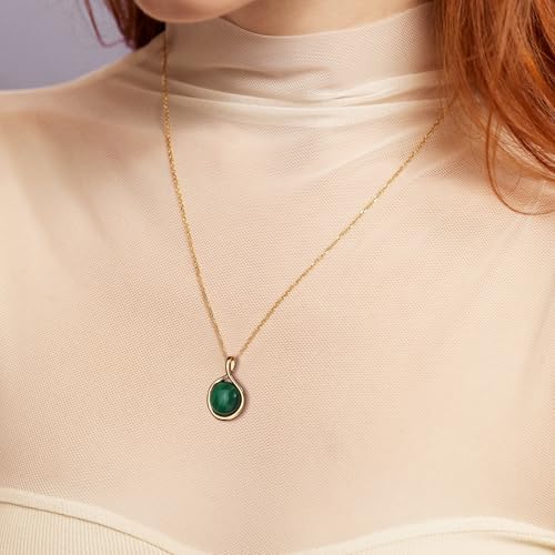 AIBAO 925 Sterling Silver Genuine Turquoise/Malachite Gemstone Pendant Necklaces for Women 14K Gold plated Healing Crystal Teardrop Necklace2