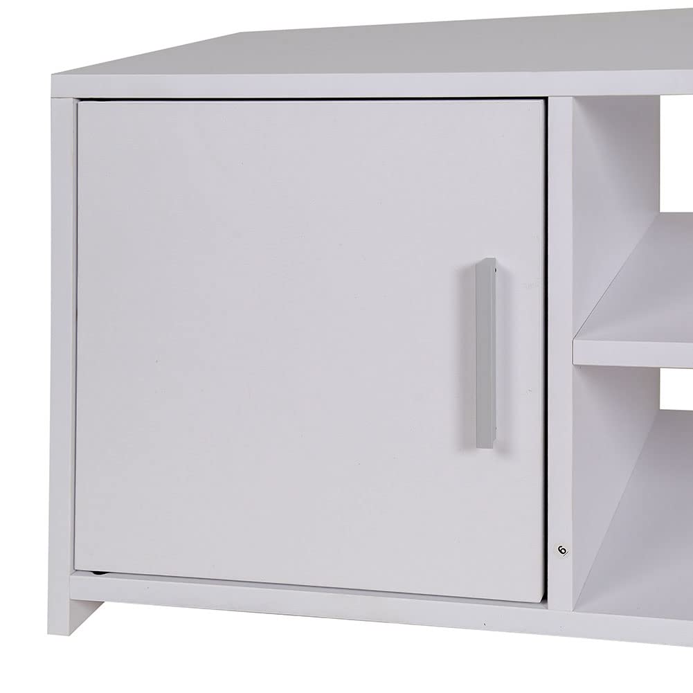 BAKAJI Mobile Mobiletto TV in Legno MDF Credenza con Base Televisione 2 Scomparti Aperti Porta Console Videogiochi DVD e 2 Ante Dimensione 110 x 35 x 36 cm Colore Bianco Design Moderno