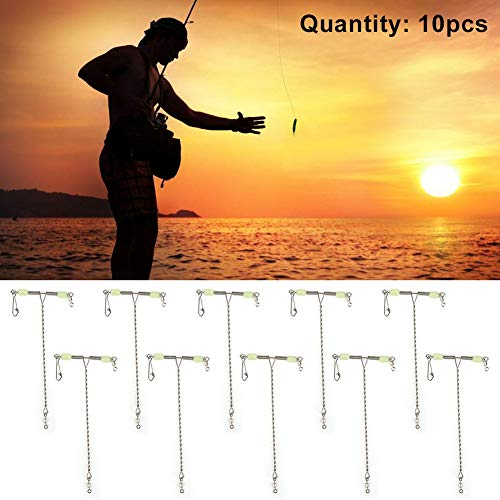 Keenso 10pcs Stainless Steel Luminescent Beads Balance T Shape Swivel Snap Fishing Connector Tackle - Image 2