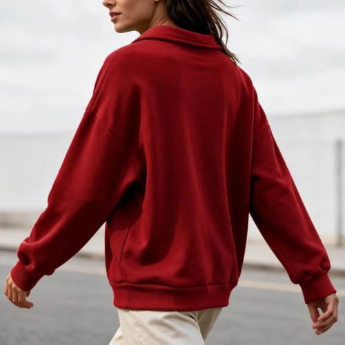 Oversized Sweatshirts for Women Button Ruffle Collar Y2K Hoodie, Red - image 3