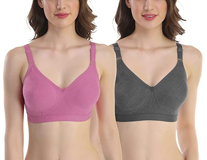 Image of SKDREAMS Blue & Brown & Purple-32D Cotton Blend Seamless Non Padded Non-Wired Full Coverage Pack of 3 Women T-Shirt Bra Combo