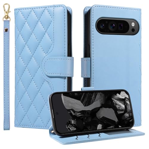 Étui clapet Google Pixel 8A bleu housse de protection cuir avec fente carte