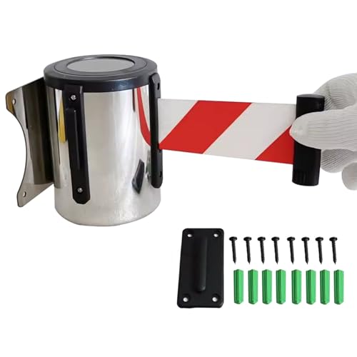 Cinta de barrera retráctil rojo y blanco para sistema de gestión de colas de control de multitudes, ideal para tiendas minoristas, aeropuertos, bancos, escuelas, 10 m