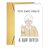 Qamza Funny Bad Bitch Birthday Card for Her, Hilarious Birthday Card for Bestie Best Friend Sister Mom Grandma Wife, Ideal Keeps It Real Friendship Day Gift for Women