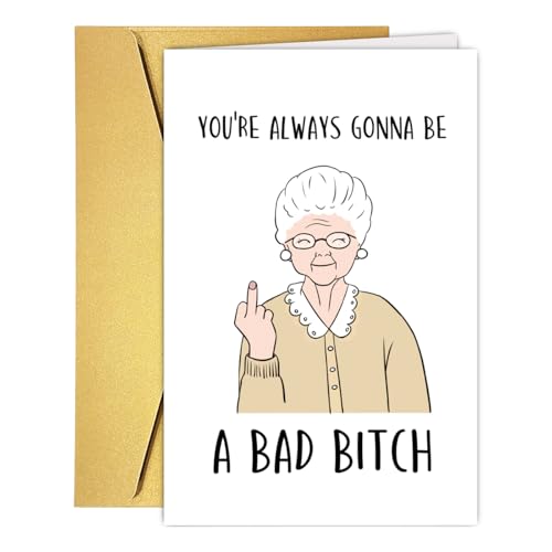 Qamza Funny Bad Bitch Birthday Card for Her, Hilarious Birthday Card for Bestie Best Friend Sister Mom Grandma Wife, Ideal Keeps It Real Friendship Day Gift for Women