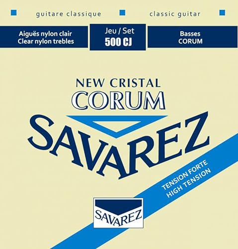 Savarez Cuerdas para Guitarra Clásica New Cristal Corum Juego 500CJ Tensión Alta, Azul