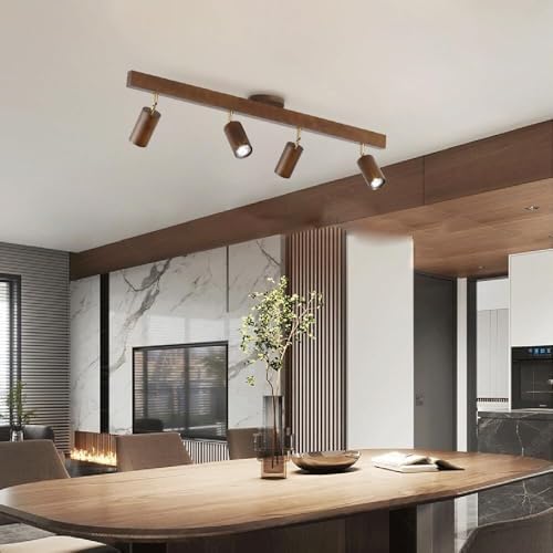 Adjustable LED Spotlights with Wooden Base - Modern Ceiling Light Fixture for Hallway, Kitchen, Gallery Art Display & Track Style Directional Accent Lighting