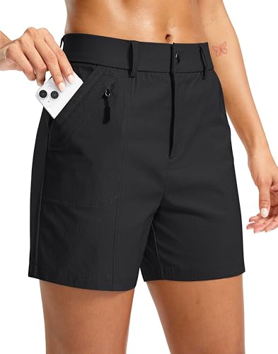 Santiny Women'S 5'/7' Hiking Golf Shorts Quick Dry Stretch Casual Work Shorts With Pockets For Women Walking Travel Summer (Black_L)