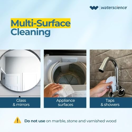 Image of WaterScience Hard Water Stain Remover Wipes Combo Pack of 2 (70 Wipes) | For Kitchen and Bathroom Surface Cleaning | Applicable for Taps, Shower, Tiles, Faucets, Wash Basin Sinks | Use Twice a Week