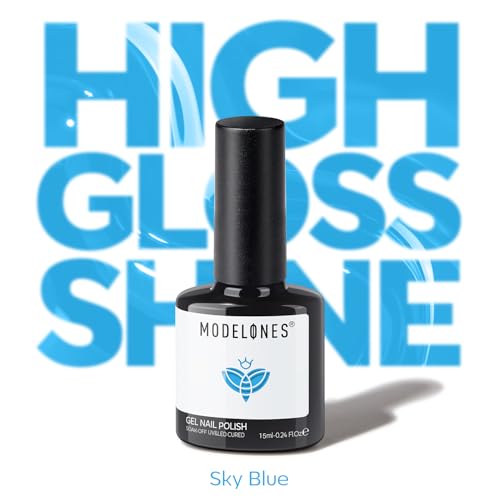 Image of modelones Sky Blue Gel Nail Polish Powder Blue Gel Polish Soak Off Pastel Nail Polish Gel Nail Art Salon Manicure 15 ML