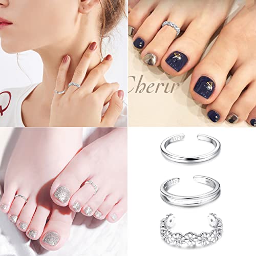 Sllaiss 3 Pcs Sterling Silver Toe Rings For Women Daisy Flower Band Toe Ring Set Open Beach Foot Jewelry #TOP2
