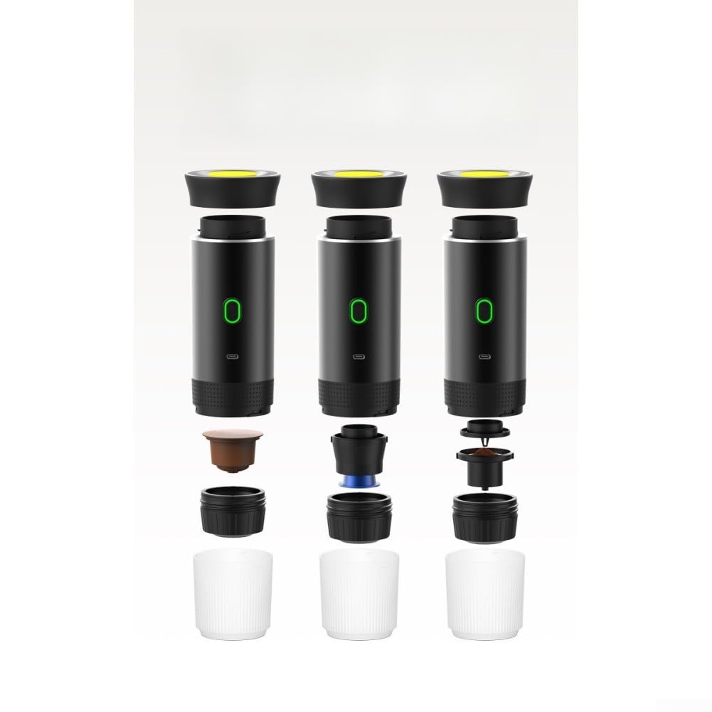 Eléctrica portátil para máquina de espresso: USB-C para mini cafetera para viajes (blanco 60 ml) | Carga rápida USB-C, preparación inalámbrica, se adapta a mochilas, ideal para viajes y viajes