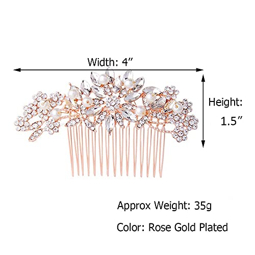 Hapibuy Rose Gold Wedding Hair Comb Pearl Crystal Bridal Hair Accessories For Bride And Bridesmaid #TOP3