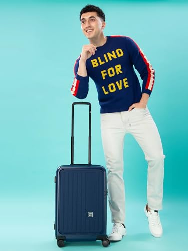 Image of EUME Cabin Pro Luggage Trolley for Travel 57cm, Cabin Bag | Trolley Bag Small for Luggage | with Laptop Sleeve | 100% Polycarbonate (PC) 8 SilentRun Hinomoto Wheels, Midnight Blue