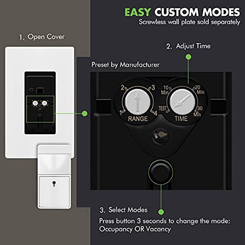 Topgreener Motion Sensor Switch, Pir Sensor With Ambient Light Level, Occupancy & Vacancy Modes, No Neutral Required, Ground Wire Required, 150W Led/Cfl, Single Pole, Tdos5-Jm-W-2Pcs, White, 2 Pack #TOP1
