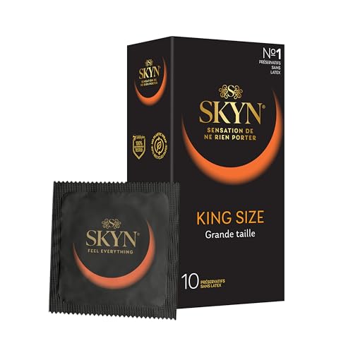 SKYN King Size Large : Lot de 10 Préservatifs Extra large, sans latex SKYNFEEL pour Homme / Fins, Lisses, Forme Droite / Diamètre 56mm