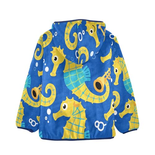 Seahorses Swimming on Blue Toddler Fleece Jacket Girl Boys Hooded Fleece Jacket Coat Warm Outwear Zip-up 3-10T2