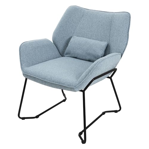ML-Design Loungesessel Blau, Relaxsessel mit Leinenbezug und schwarzen Metallbeine, Wohnzimmerstuhl mit Armlehne und Rückenlehne, Polsterstuhl mit Kissen, Ohrensessel ergonomisch, Einzelsofa modern