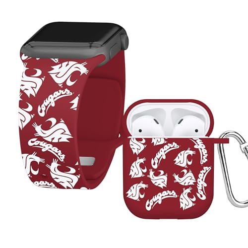 Affinity Bands Washington State Cougars HD Combo Package Compatible with Apple Watch and AirPods Gen 1 & 2 (42/44/45mm Long Random)