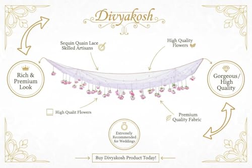 Image of Divyakosh Dulhan /Bridal Entry Sequins Chaddar | Handmade Net with PinkRose Garland Canopy | 2 Meter, Dulhan Entry Chunri with Golden Border Lace, Indian Wedding /Shaadi /Marriage Decoration