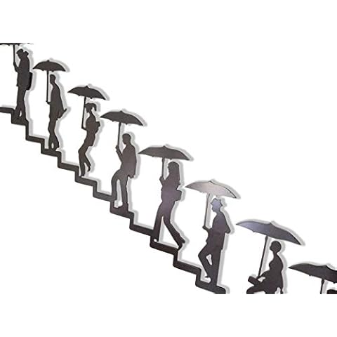 Walking up the Stairs Metal Wall Art Wall Mural People Silhouette Walking up the stairs in Rain Wall-hanging Outdoor Indoor Staircase Decoration Plaque Cover
