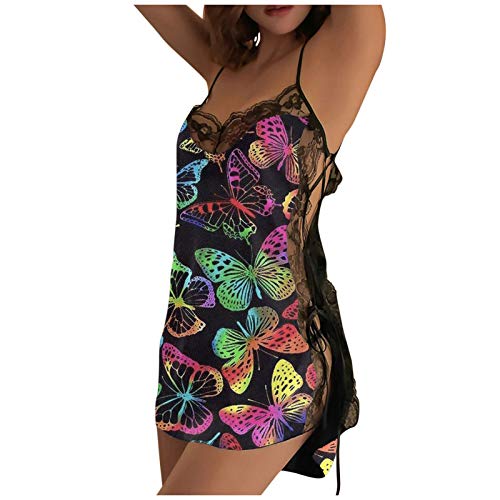 Leirke Women Lingerie Sexy Sleepwear Lace See-Through Chemise Cute Butterfly/Leopard Sleeveless Pajamas Nightgown Babydoll(Green,M)