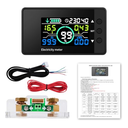 DEWIN Batterie Monitor 12V, LCD Display Batteriemonitor Batteriekapazitätsmanager für Lithium Ionen Ni Batterie DC 7,5V-100V 0-100A