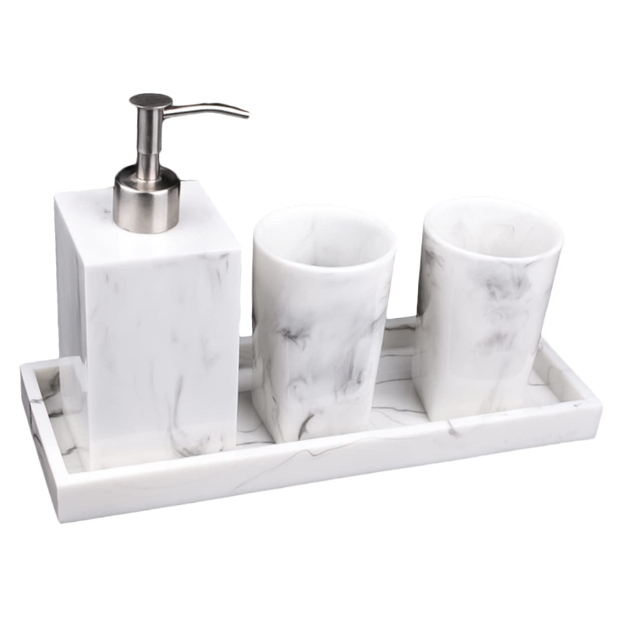 TOPBATHY 1 Juego Conjunto de Accesorios de Baño de Resina con Dispensador de Jabón Tazas y Bandeja de Mármol para Organización Cuarto de Baño Diseño para Jabón Lociones
