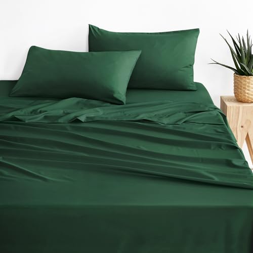 Wake In Cloud - Queen Bed Sheets Set, 1000TC Ultra Soft Microfiber Bedding, Extra Deep Fitted Sheet & Flat Sheet & 2 Pillowcases, 4 Piece, Emerald Green, Queen Size